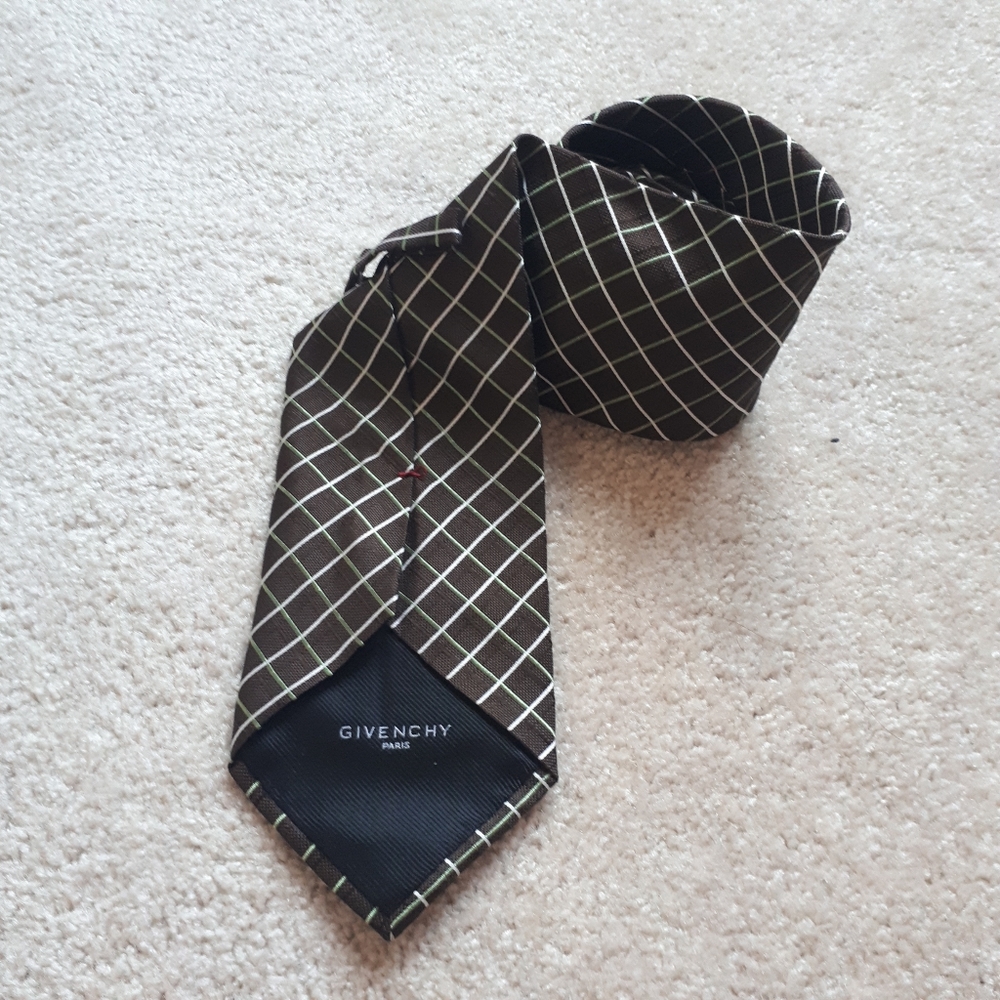 GIVENCHY PARIS / Men's 100% Silk Tie - Brown, Green & White
